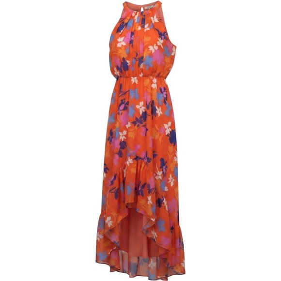 Vince Camuto Dresses & Skirts - Vince Camuto High Low Halter Dress Womens 2 Pink Orange Floral Good Condition